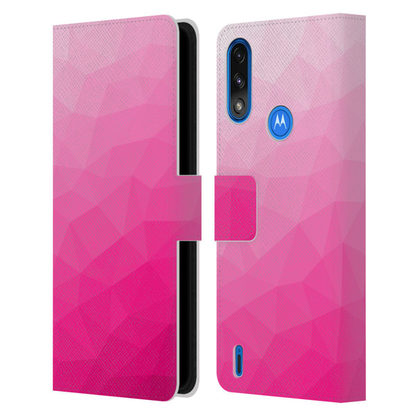 PLdesign Geometric Patterns Hot Pink Gradient Mesh Leather Book Wallet Case Cover For Motorola Moto E7 Power / Moto E7i Power