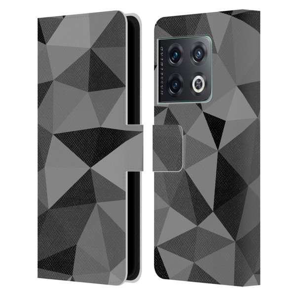 PLdesign Geometric Patterns Dark Gray Mesh Leather Book Wallet Case Cover For OnePlus 10 Pro
