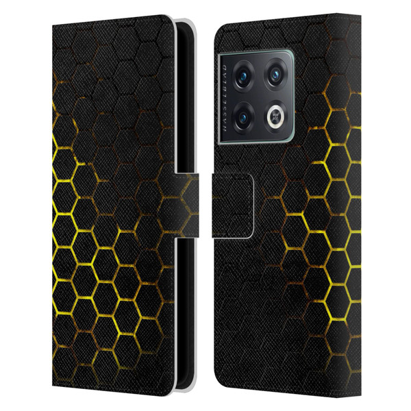 PLdesign Geometric Patterns Honeycomb Yellow Leather Book Wallet Case Cover For OnePlus 10 Pro