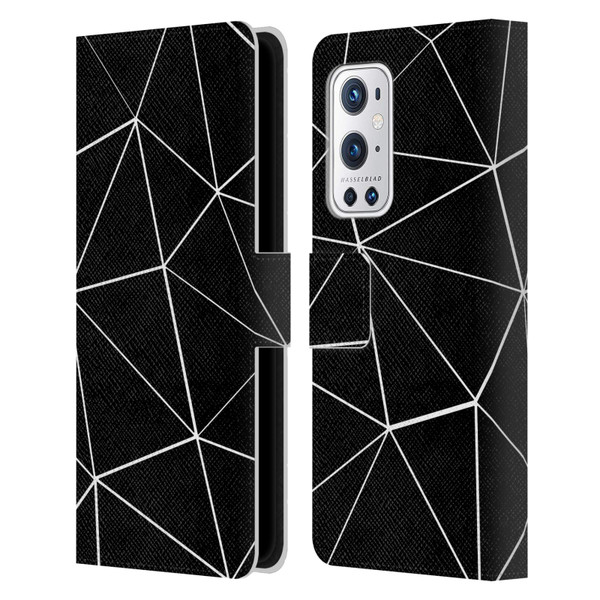 PLdesign Geometric Patterns Black Triangles White Lines Leather Book Wallet Case Cover For OnePlus 9 Pro