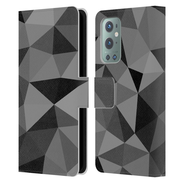 PLdesign Geometric Patterns Dark Gray Mesh Leather Book Wallet Case Cover For OnePlus 9