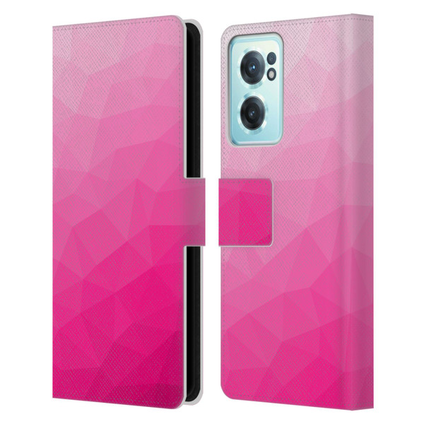 PLdesign Geometric Patterns Hot Pink Gradient Mesh Leather Book Wallet Case Cover For OnePlus Nord CE 2 5G