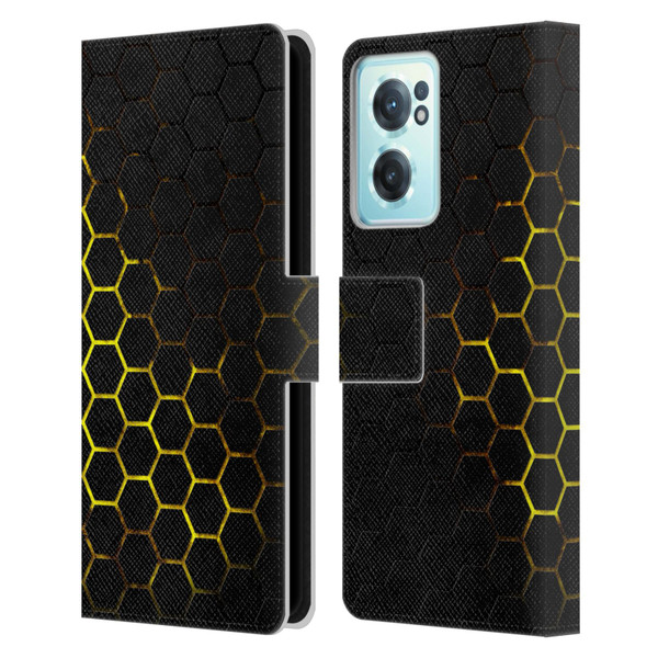 PLdesign Geometric Patterns Honeycomb Yellow Leather Book Wallet Case Cover For OnePlus Nord CE 2 5G