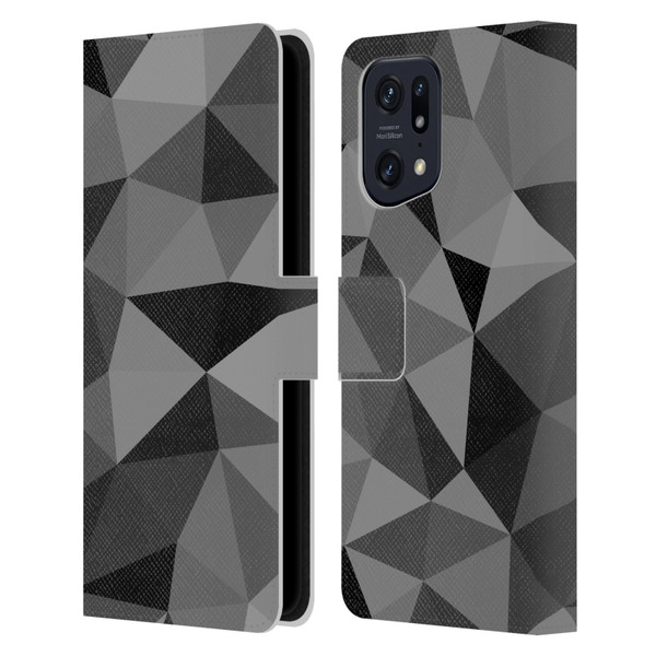 PLdesign Geometric Patterns Dark Gray Mesh Leather Book Wallet Case Cover For OPPO Find X5