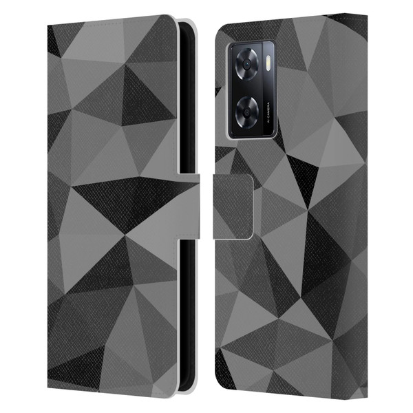 PLdesign Geometric Patterns Dark Gray Mesh Leather Book Wallet Case Cover For OPPO A57s