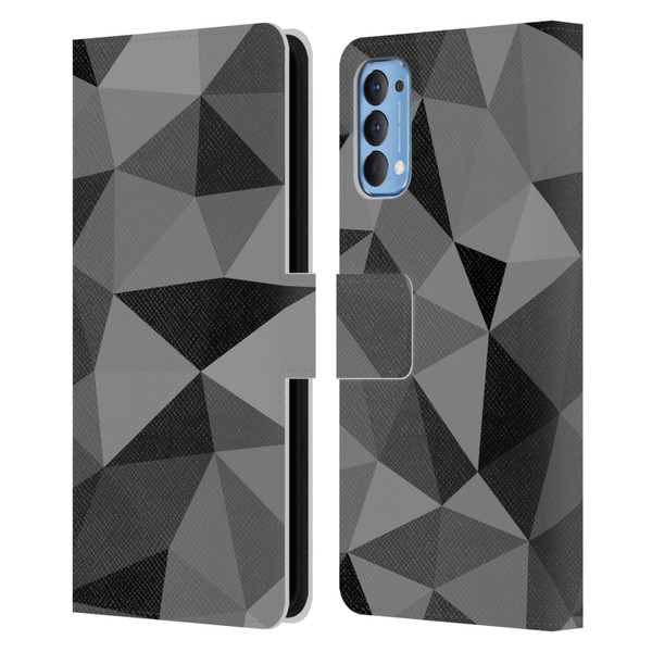 PLdesign Geometric Patterns Dark Gray Mesh Leather Book Wallet Case Cover For OPPO Reno 4 5G