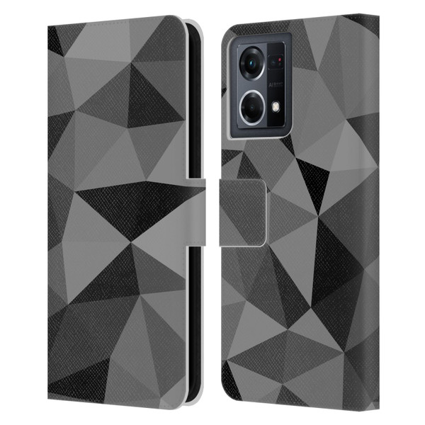 PLdesign Geometric Patterns Dark Gray Mesh Leather Book Wallet Case Cover For OPPO Reno8 4G