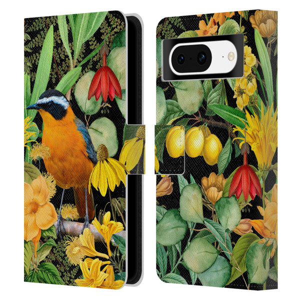LebensArt Jungle Plants And Animals Orange Bird Elements Leather Book Wallet Case Cover For Google Pixel 8
