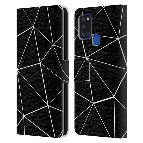 PLdesign Geometric Patterns Black Triangles White Lines Leather Book Wallet Case Cover For Samsung Galaxy A21s (2020)