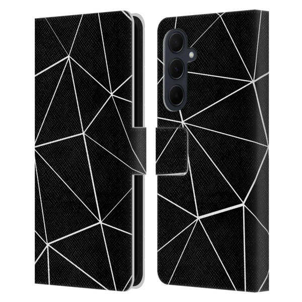 PLdesign Geometric Patterns Black Triangles White Lines Leather Book Wallet Case Cover For Samsung Galaxy A35 5G