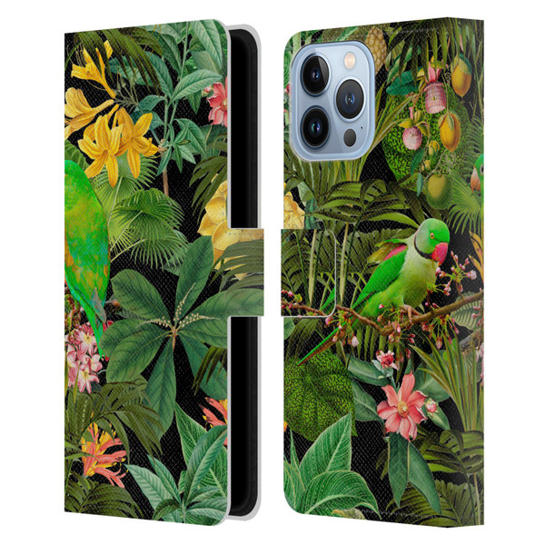 LebensArt Jungle Plants And Animals Parakeets Leather Book Wallet Case Cover For Apple iPhone 13 Pro Max