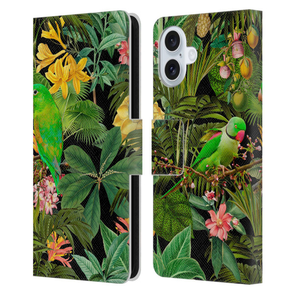 LebensArt Jungle Plants And Animals Parakeets Leather Book Wallet Case Cover For Apple iPhone 16 Plus