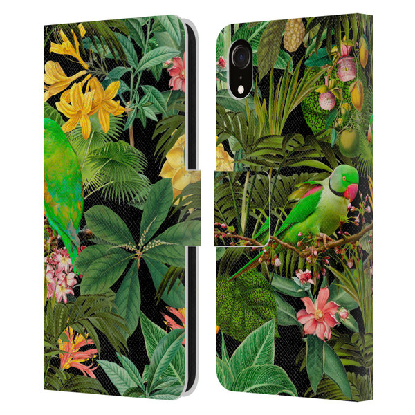 LebensArt Jungle Plants And Animals Parakeets Leather Book Wallet Case Cover For Apple iPhone XR