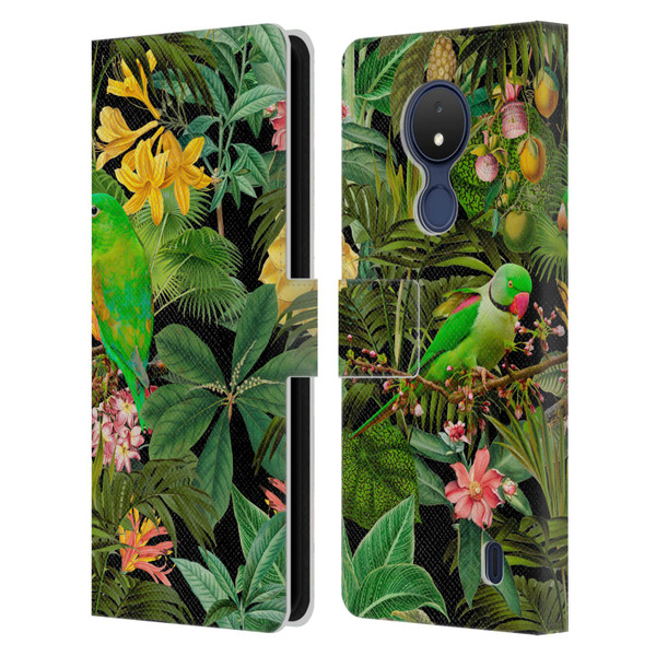 LebensArt Jungle Plants And Animals Parakeets Leather Book Wallet Case Cover For Nokia C21