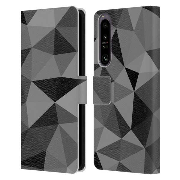 PLdesign Geometric Patterns Dark Gray Mesh Leather Book Wallet Case Cover For Sony Xperia 1 IV