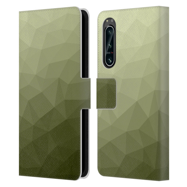 PLdesign Geometric Patterns Army Green Gradient Mesh Leather Book Wallet Case Cover For Sony Xperia 5 IV