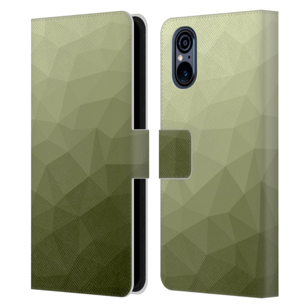 PLdesign Geometric Patterns Army Green Gradient Mesh Leather Book Wallet Case Cover For Sony Xperia 5 V 5G