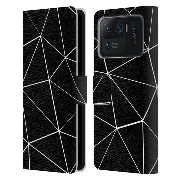 PLdesign Geometric Patterns Black Triangles White Lines Leather Book Wallet Case Cover For Xiaomi Mi 11 Ultra