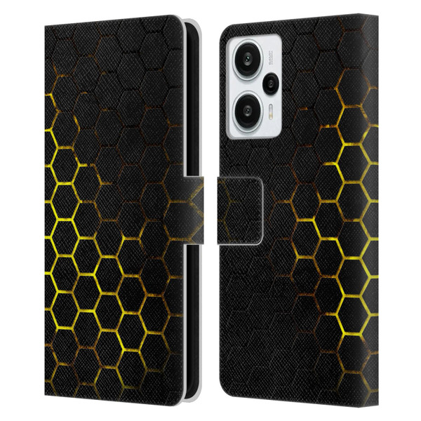 PLdesign Geometric Patterns Honeycomb Yellow Leather Book Wallet Case Cover For Xiaomi Redmi Note 12T
