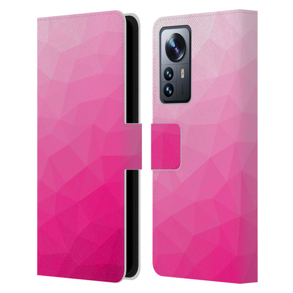 PLdesign Geometric Patterns Hot Pink Gradient Mesh Leather Book Wallet Case Cover For Xiaomi 12 Pro