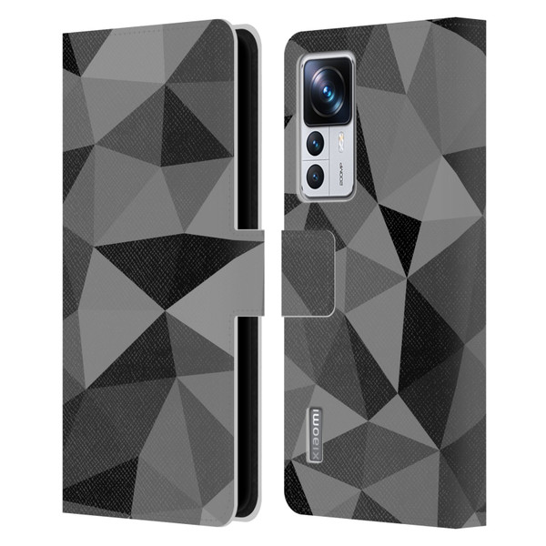 PLdesign Geometric Patterns Dark Gray Mesh Leather Book Wallet Case Cover For Xiaomi 12T Pro
