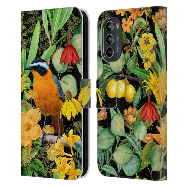 LebensArt Jungle Plants And Animals Orange Bird Elements Leather Book Wallet Case Cover For Motorola Moto G82 5G