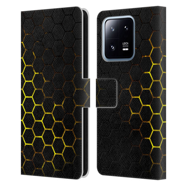 PLdesign Geometric Patterns Honeycomb Yellow Leather Book Wallet Case Cover For Xiaomi 13 Pro 5G