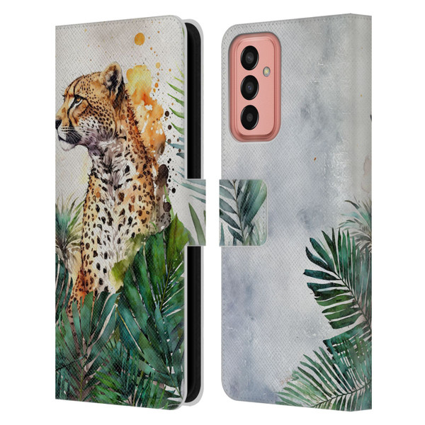 LebensArt Jungle Plants And Animals Cheetah Garden Leather Book Wallet Case Cover For Samsung Galaxy M13 (2022)