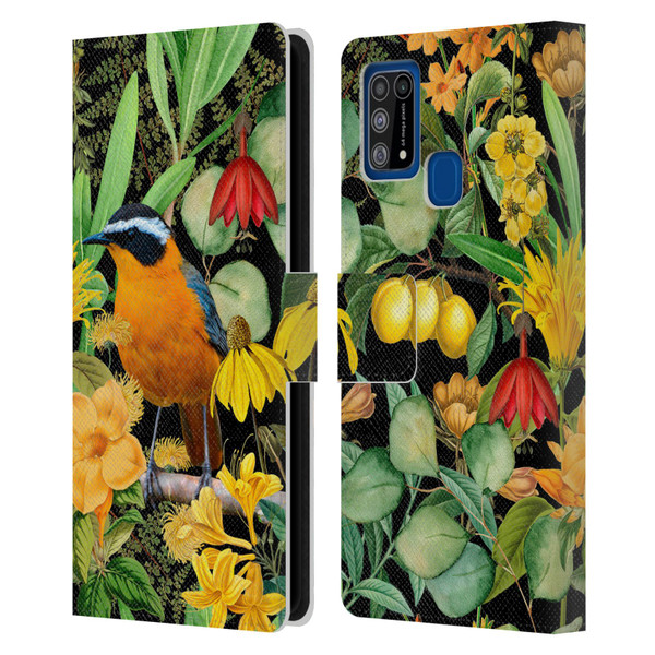 LebensArt Jungle Plants And Animals Orange Bird Elements Leather Book Wallet Case Cover For Samsung Galaxy M31 (2020)