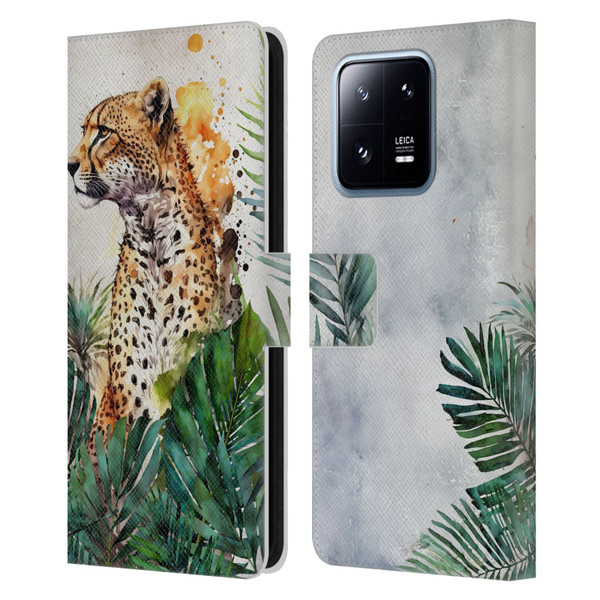 LebensArt Jungle Plants And Animals Cheetah Garden Leather Book Wallet Case Cover For Xiaomi 13 Pro 5G