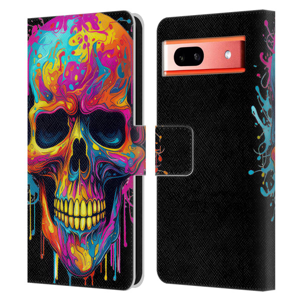 LebensArt Mix Art Rainbow Skull Leather Book Wallet Case Cover For Google Pixel 7a