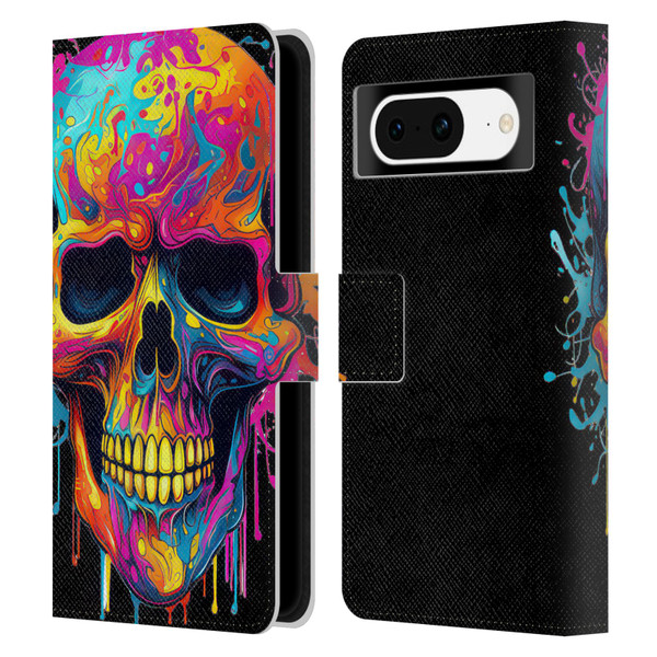 LebensArt Mix Art Rainbow Skull Leather Book Wallet Case Cover For Google Pixel 8