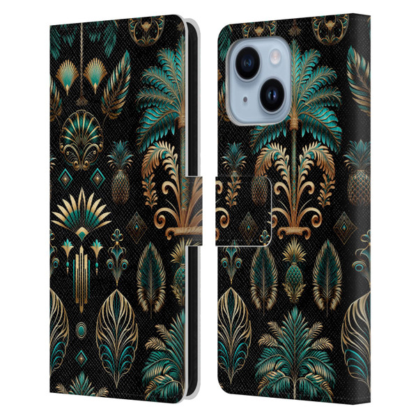 LebensArt Mix Art Art Deco Gold Teal Kopie Leather Book Wallet Case Cover For Apple iPhone 14 Plus