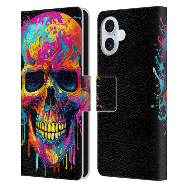 LebensArt Mix Art Rainbow Skull Leather Book Wallet Case Cover For Apple iPhone 16 Plus