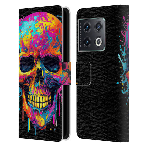 LebensArt Mix Art Rainbow Skull Leather Book Wallet Case Cover For OnePlus 10 Pro