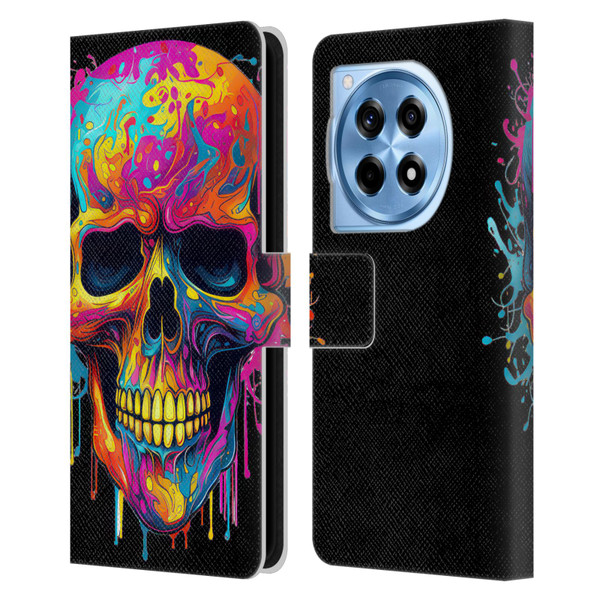 LebensArt Mix Art Rainbow Skull Leather Book Wallet Case Cover For OnePlus 12R