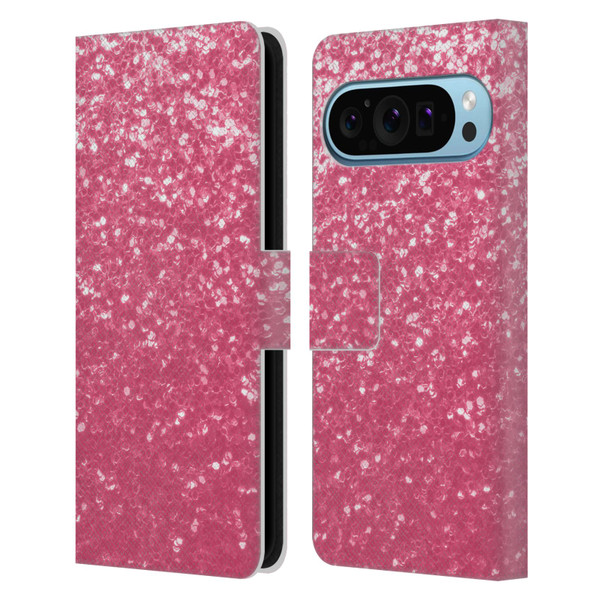 PLdesign Sparkle Prints Rose Pink Leather Book Wallet Case Cover For Google Pixel 9 / Pixel 9 Pro