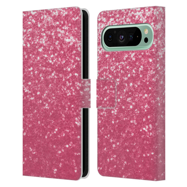 PLdesign Sparkle Prints Rose Pink Leather Book Wallet Case Cover For Google Pixel 9 Pro XL