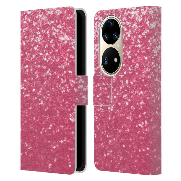 PLdesign Sparkle Prints Rose Pink Leather Book Wallet Case Cover For Huawei P50 Pro