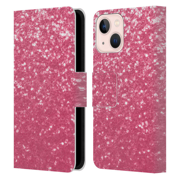 PLdesign Sparkle Prints Rose Pink Leather Book Wallet Case Cover For Apple iPhone 13 Mini