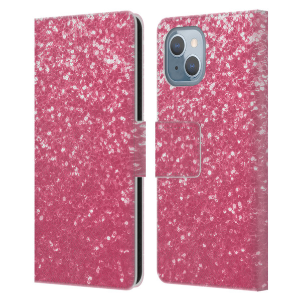 PLdesign Sparkle Prints Rose Pink Leather Book Wallet Case Cover For Apple iPhone 14