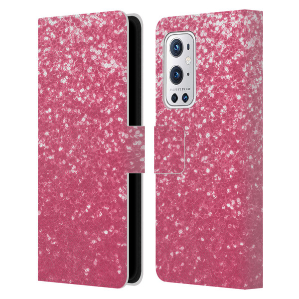 PLdesign Sparkle Prints Rose Pink Leather Book Wallet Case Cover For OnePlus 9 Pro