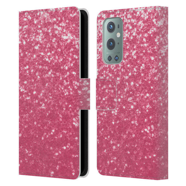 PLdesign Sparkle Prints Rose Pink Leather Book Wallet Case Cover For OnePlus 9
