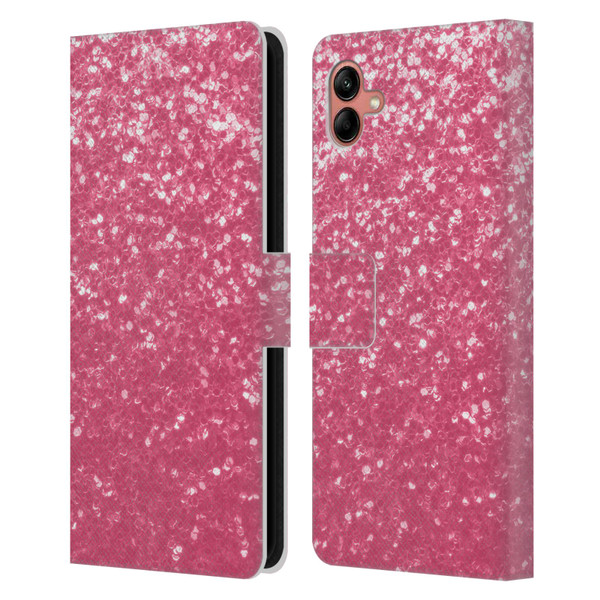 PLdesign Sparkle Prints Rose Pink Leather Book Wallet Case Cover For Samsung Galaxy A04 (2022)