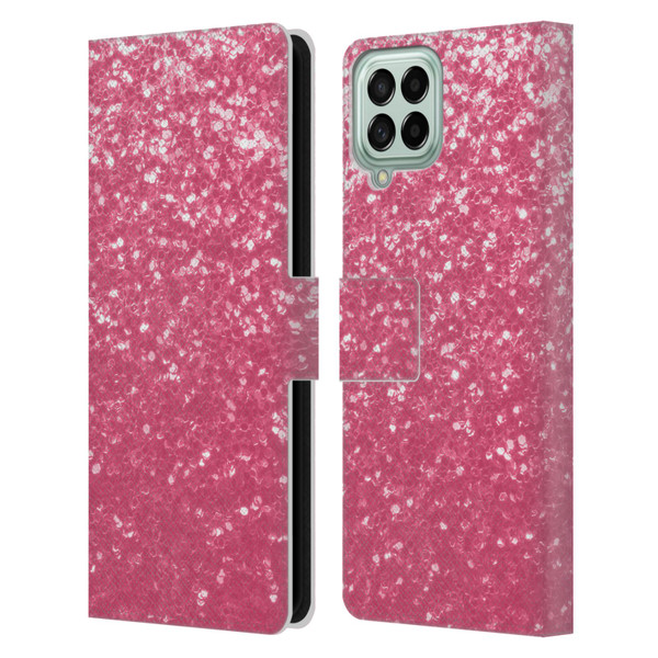 PLdesign Sparkle Prints Rose Pink Leather Book Wallet Case Cover For Samsung Galaxy M53 (2022)