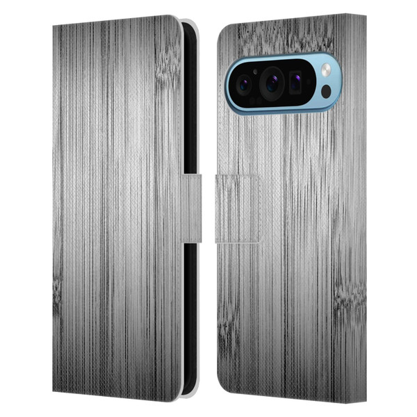 PLdesign Wood Prints Bamboo Burnt Gray Ombre Leather Book Wallet Case Cover For Google Pixel 9 / Pixel 9 Pro