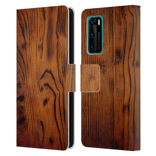 PLdesign Wood Prints Rustic Vintage Brown Burnt Leather Book Wallet Case Cover For Huawei P40 5G