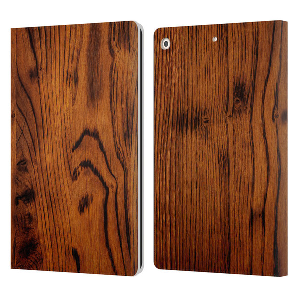 PLdesign Wood Prints Rustic Vintage Brown Burnt Leather Book Wallet Case Cover For Apple iPad 10.2 2019/2020/2021