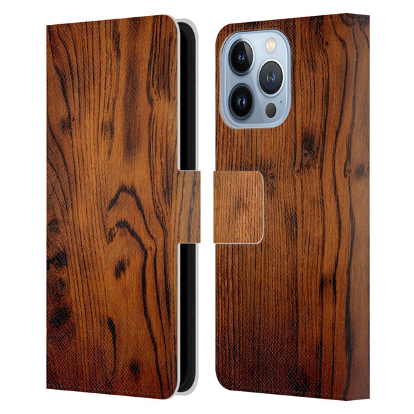 PLdesign Wood Prints Rustic Vintage Brown Burnt Leather Book Wallet Case Cover For Apple iPhone 13 Pro