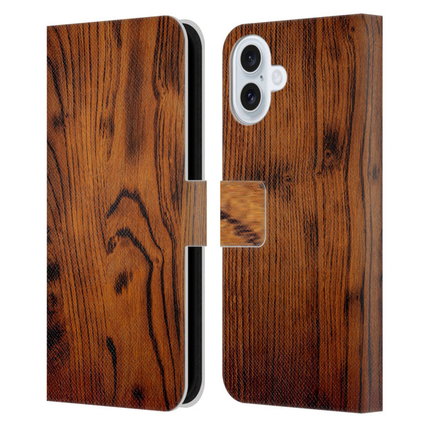 PLdesign Wood Prints Rustic Vintage Brown Burnt Leather Book Wallet Case Cover For Apple iPhone 16 Plus